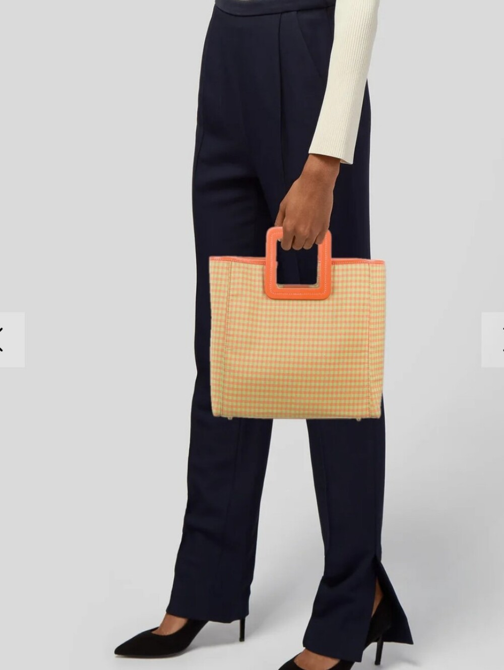 Staud Gingham Shirley Tote Bag Orange Double top Handles, ****no inside pouch***